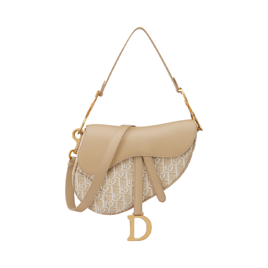 M0455CDDS-M925 Dior Saddle Bag with Strap Oblique Jacquard and Smooth Calfskin Natural