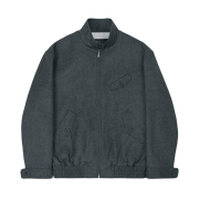 STU High Neck Stripe Wool Jacket Dark Grey + Vertical Zipper