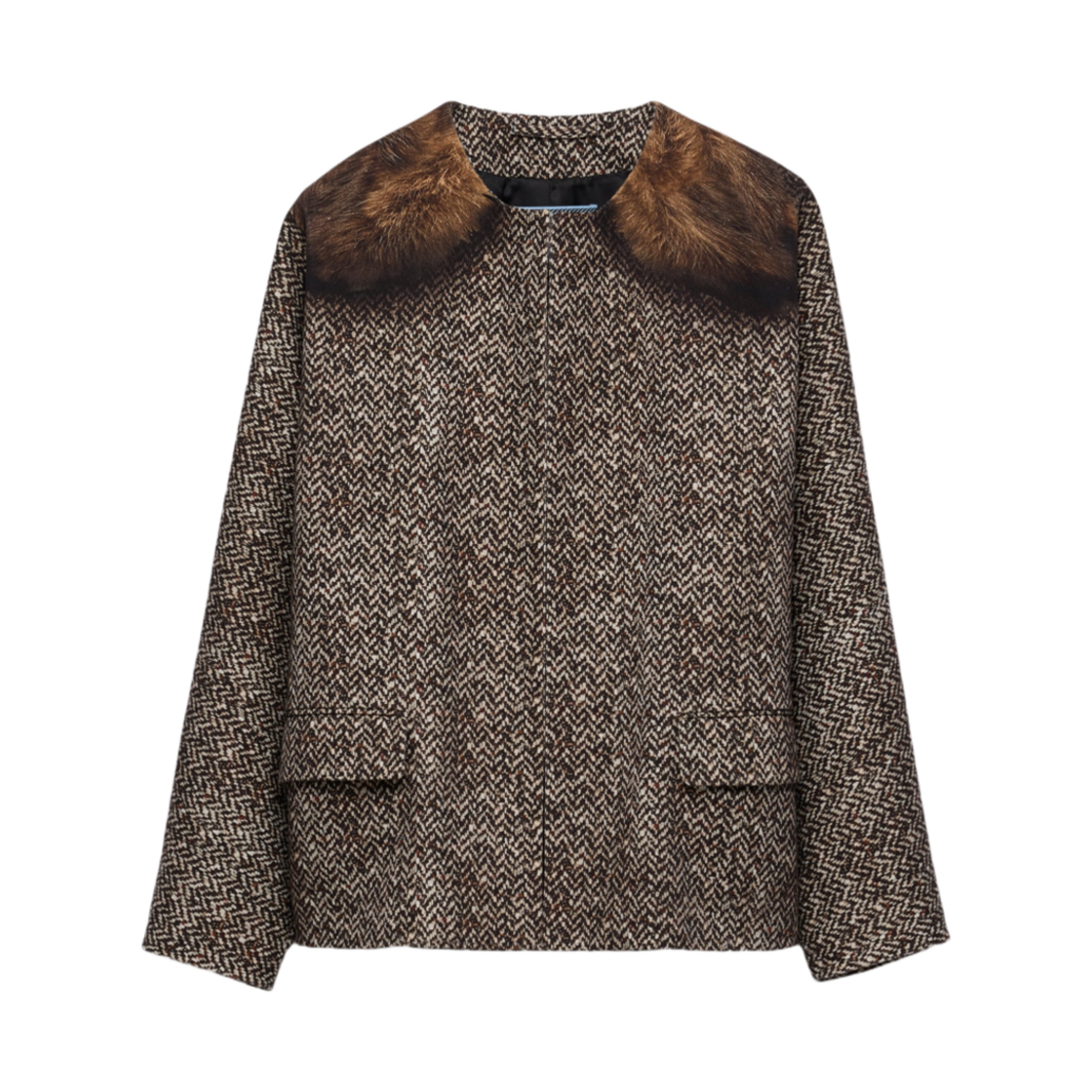 (W) 프라다 싱글 브레스티드 프린티드 드릴 카반 자켓 에보니((W) Prada Single-Breasted Printed Drill Caban Jacket Ebony) - 1