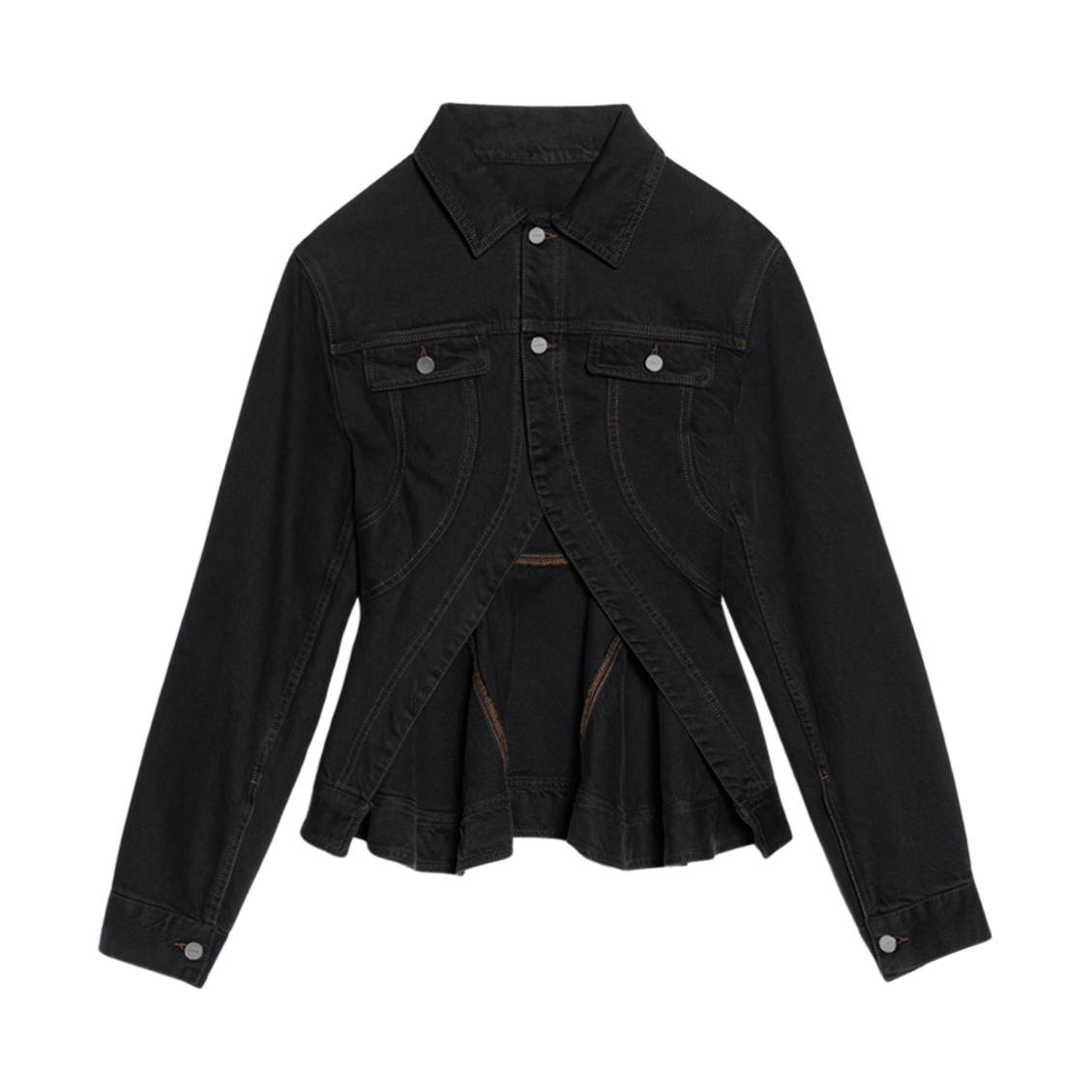 (W) 자크뮈스 라 베스트 드 니메스 카라코 페플럼 데님 자켓 블랙 브라운((W) Jacquemus La Veste De Nimes Caraco Peplum Denim Jacket Black Brown)