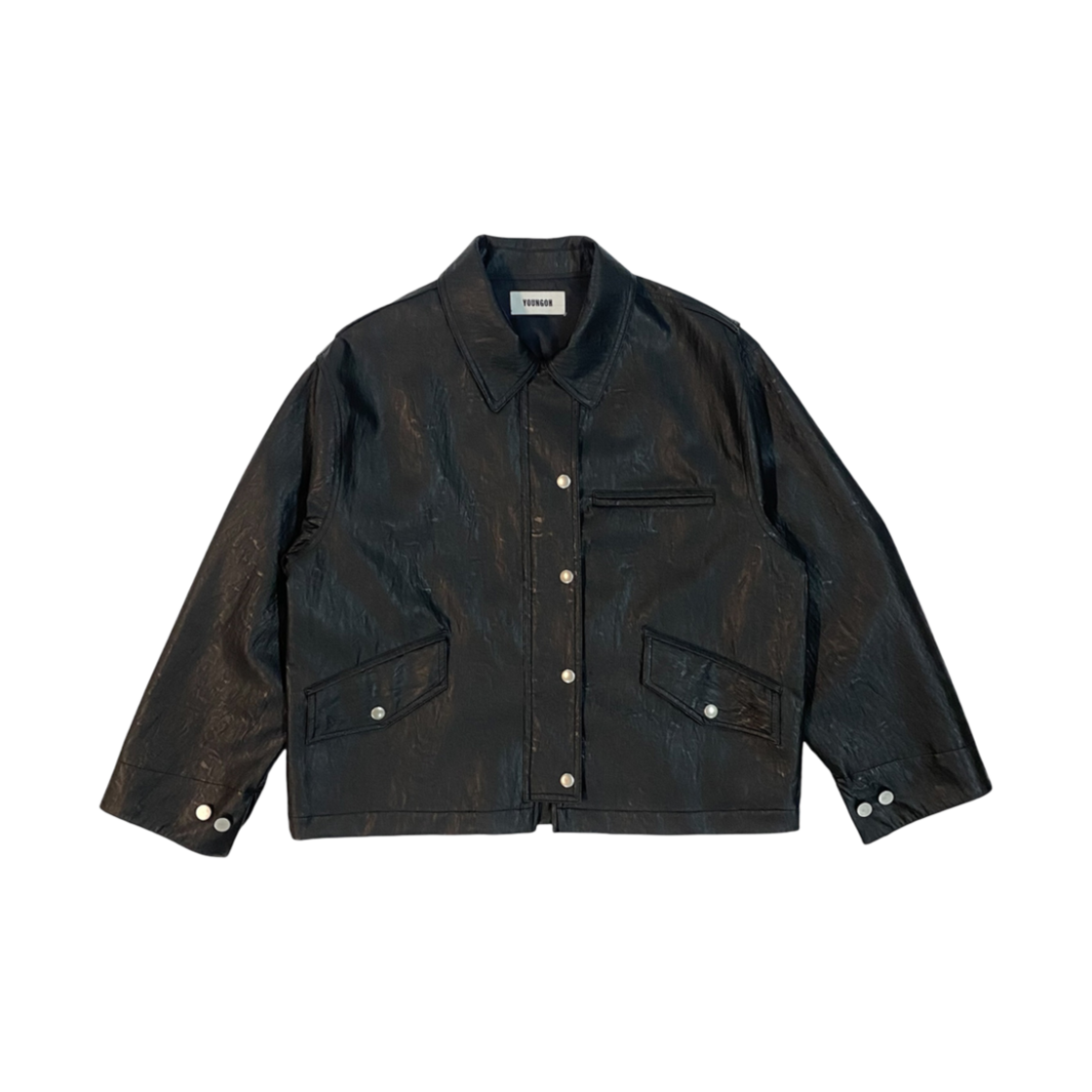 Shirring Faux Leather Jacket Black Youngoh Shirring Faux Leather Jacket Black