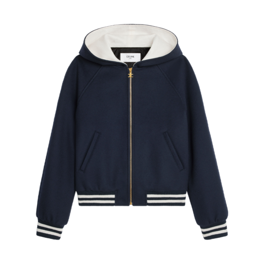 (W) Celine Hooded Teddy Jacket in Double Face Cashmere Navy
