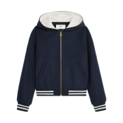 (W) Celine Hooded Teddy Jacket in Double Face Cashmere Navy
