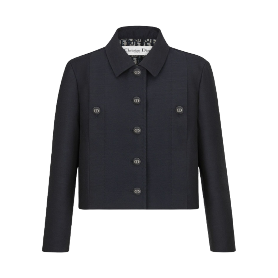 (W) 디올 실크 트윌 울 크롭 자켓 네이비 블루((W) Dior Cropped Jacket Silk Twill Wool Navy Blue) - 1