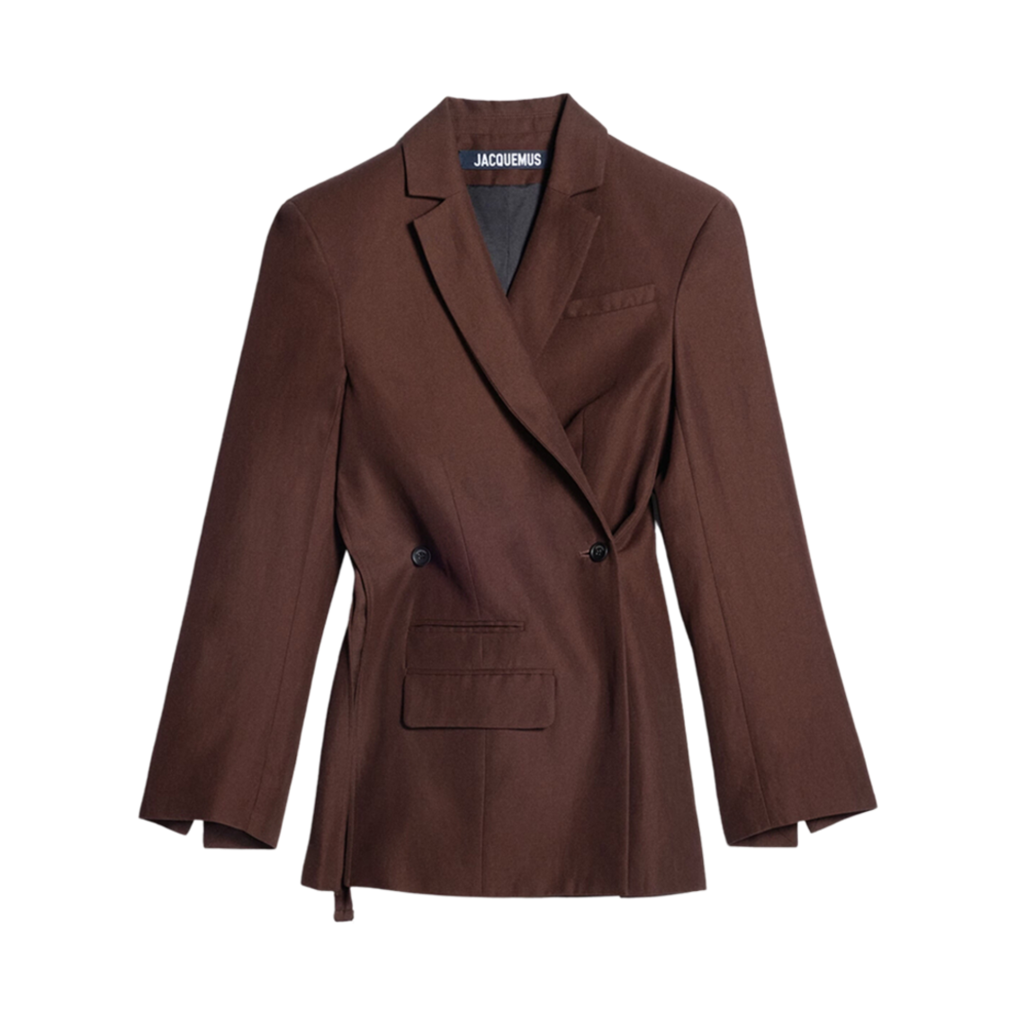 (W) 자크뮈스 라 베스트 티바우 크로스오버 더블 브레스티드 블레이저 다크 브라운((W) Jacquemus La Veste Tibau Crossover Double Breasted Blazer Dark Brown) - 1