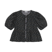 (W) Ganni Printed Cotton Peplum Blouse Phantom