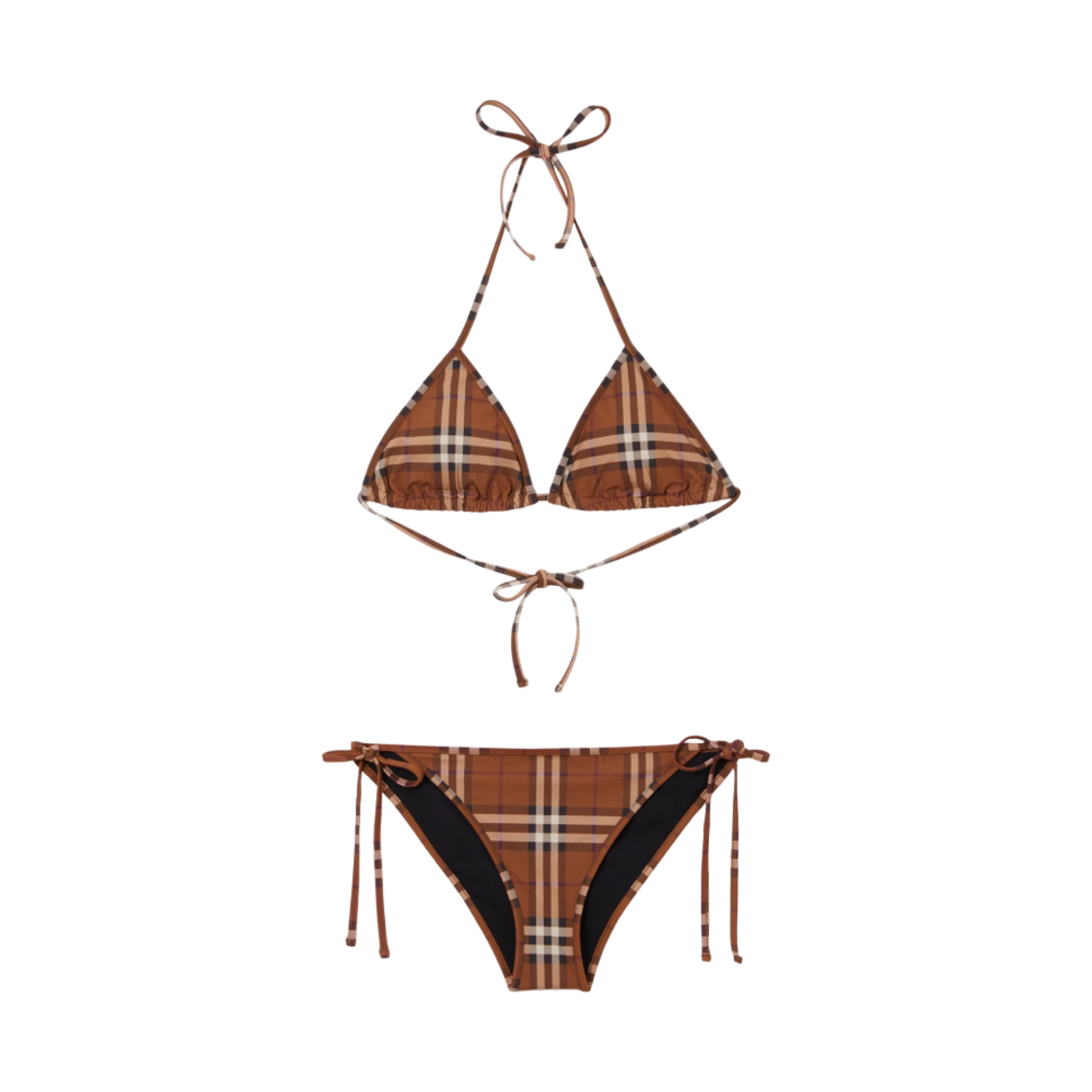 (W) 버버리 빈티지 체크 스트레치 나일론 트라이앵클 비키니 다크 버치 브라운((W) Burberry Vintage Check Stretch Nylon Triangle Bikini Dark Birch Brown) - 1