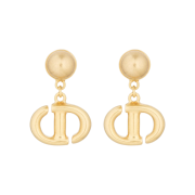 (W) Dior CD Navy Earrings Gold finish metal