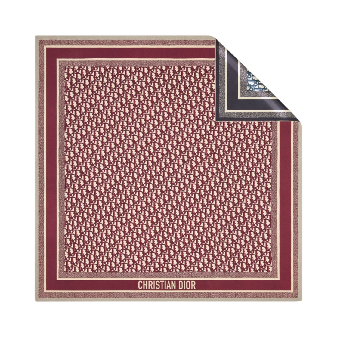 15DOB090I600-C341 Dior Oblique Diortwin Square Scarf Silk Twill Burgundy Navy Blue