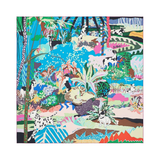 (W) Hermes En Liberte Scarf 90 Bleu Azur Rose Vert