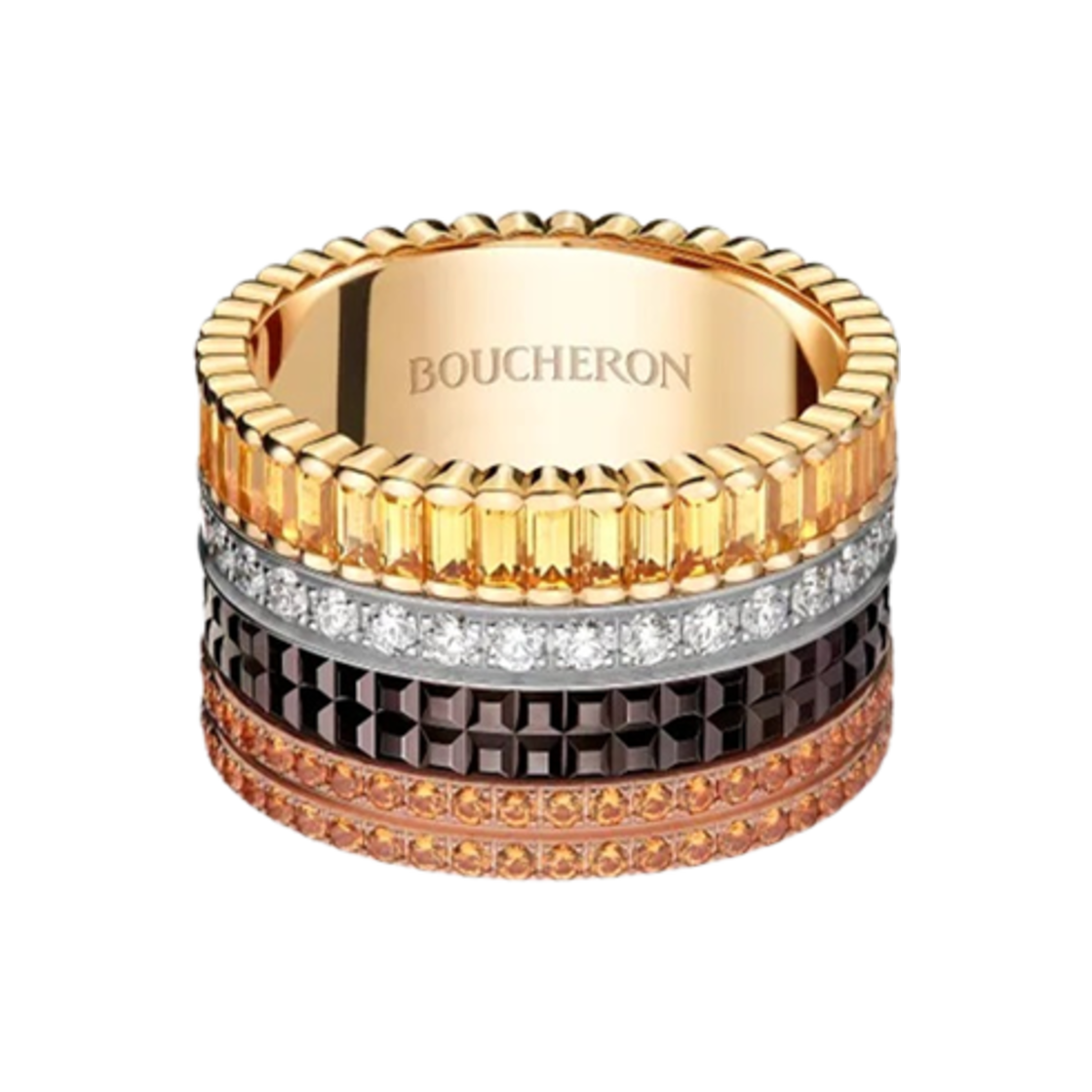 부쉐론 콰트로 클래식 라지 링 18K 옐로우 골드 화이트 골드 핑크 골드 브라운 PVD 다이아몬드(Boucheron Quatre Classique Large Ring 18K Yellow Gold White Gold Pink Gold Brown PVD Diamond) - 1