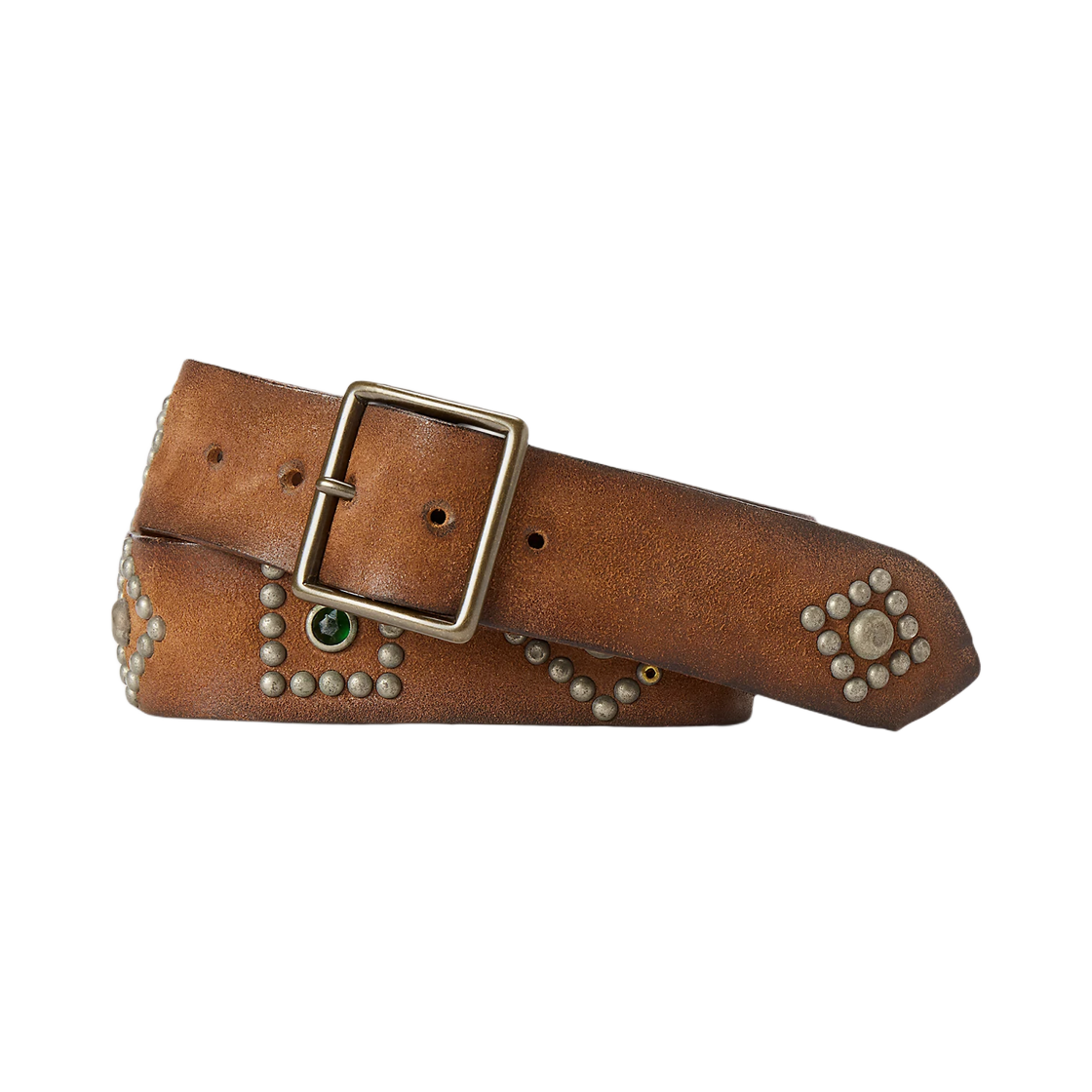 더블알엘 스터드 러프아웃 레더 벨트 라이트 브라운(Double RL Studded Roughout Leather Belt Light Brown)