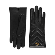 (W) Gucci GG Marmont Chevron Leather Gloves Black Chevron Leather