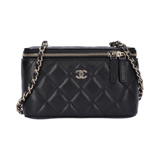 AP1341_02 Chanel Classic Small Chain Vanity Cosmetic Case Grained Calfskin Black Gold