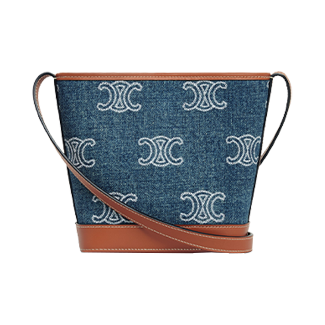 셀린느 미니 버킷 퀴르 트리옹프 데님 트리옹프 올오버 자수 카프스킨 네이비 탄(Celine Mini Bucket Cuir Triomphe in Denim with Triomphe All-Over Embroidery Calfskin Navy Tan) - 3