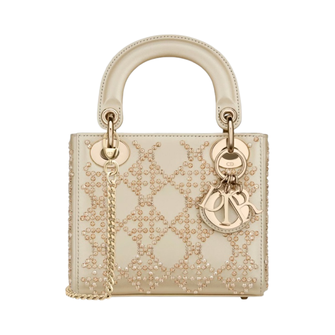 디올 미니 레이디 백 플래티넘 메탈릭 까나쥬 램스킨 비디드 자수 페일 골드(Dior Mini Lady Bag Platinum Metallic Cannage Lambskin Beaded Embroidery Pale Gold) - 1