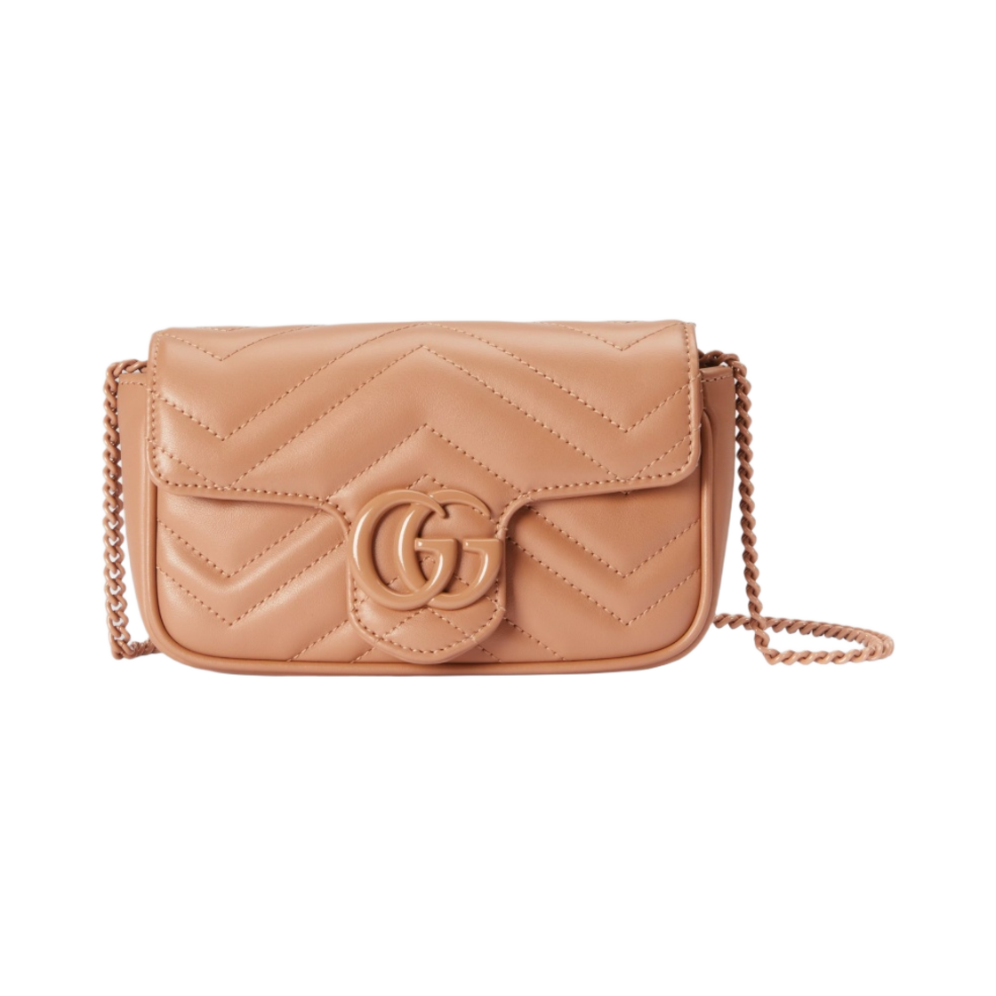 구찌 GG 마몽 마틀라세 슈퍼 미니백 로즈 베이지 레더(Gucci GG Marmont Matelasse Super Mini Bag Rose Beige Leather) - 1
