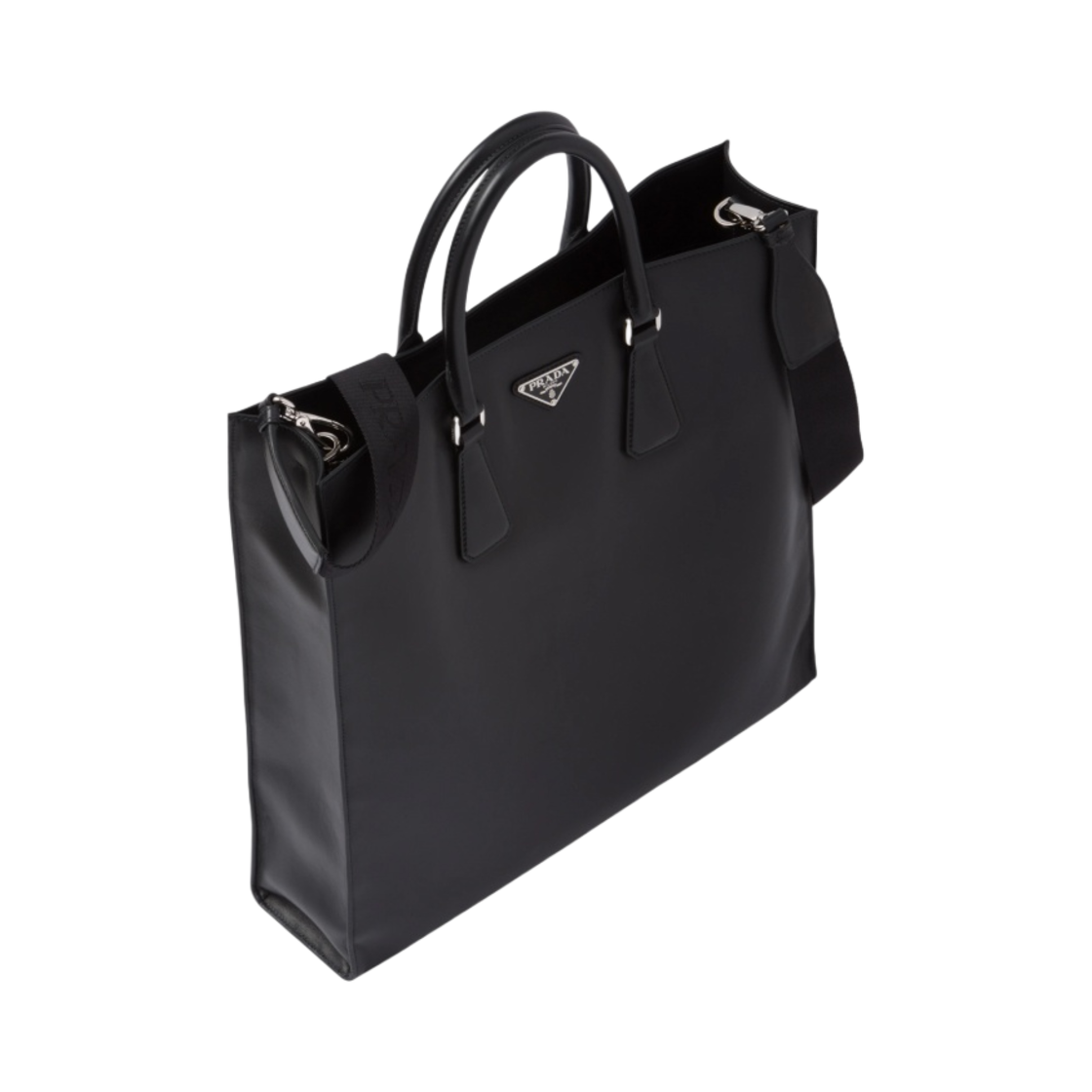 프라다 숄더 스트랩 레더 토트백 블랙(Prada Leather Tote Bag with Shoulder Strap Black) - 2