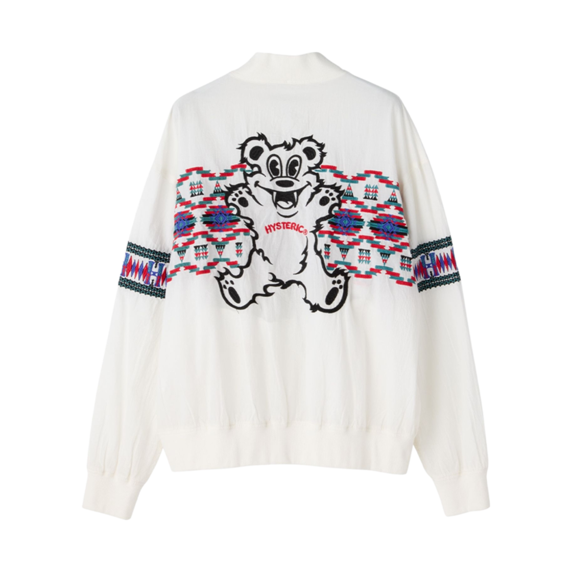 (W) 히스테릭 글래머 파이어 베어 & 네이티브 패턴 자수 블루종 화이트((W) Hysteric Glamour Fire Bear & Native Pattern Embroidered Blouson White) - 1