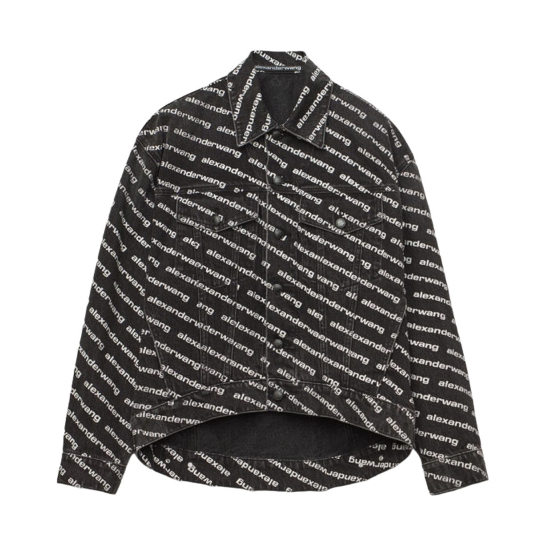 (W) 알렉산더 왕 폴링 백 로고 자켓 인 그레이 에이지드 데님((W) Alexander Wang Falling Back Logo Jacket In Grey Aged Denim)