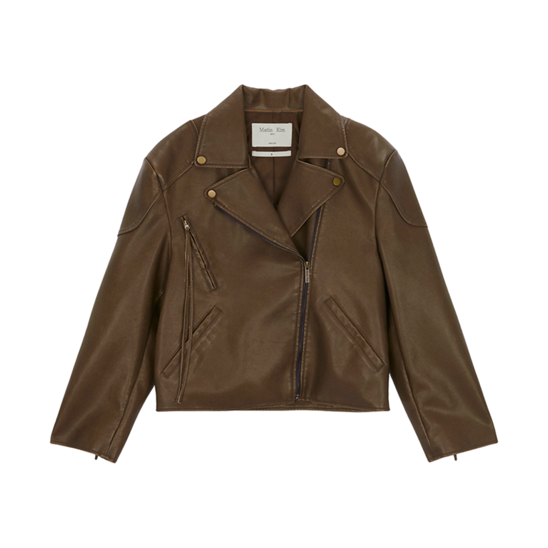 (W) 마뗑킴 빈티지 워시드 포우 레더 점퍼 브라운((W) Matin Kim Vintage Washed Faux Leather Jumper Brown)