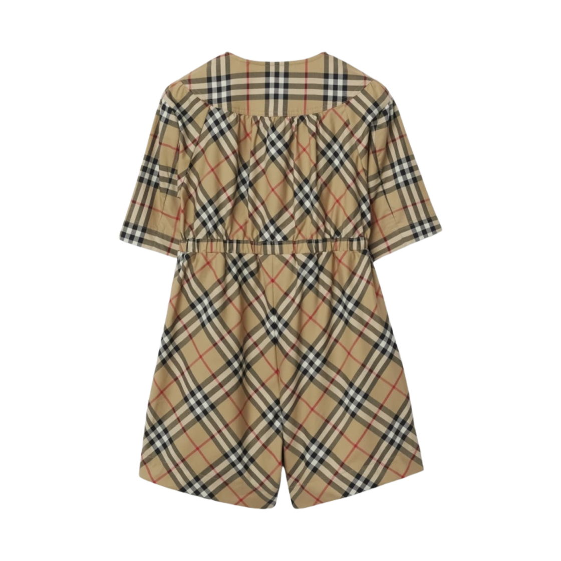 (키즈) 버버리 체크 스트레치 코튼 플레이수트 아카이브 베이지((Kids) Burberry Check Stretch Cotton Playsuit Archive Beige) - 2