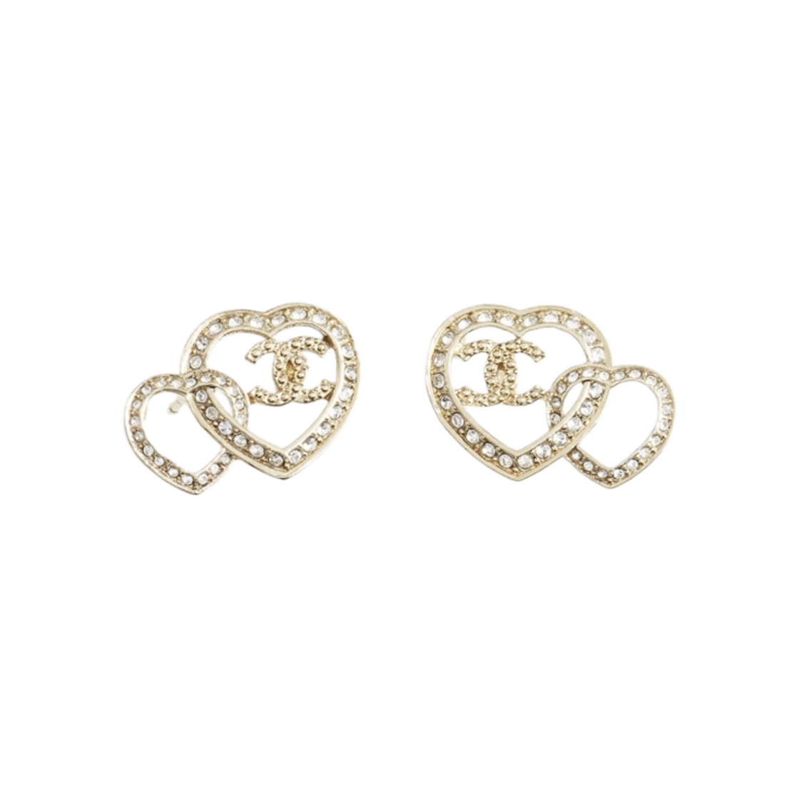(W) 샤넬 스터드 이어링 메탈 스트라스 & 골드 크리스탈((W) Chanel Stud Earrings Metal Strass & Gold Crystal) - 1