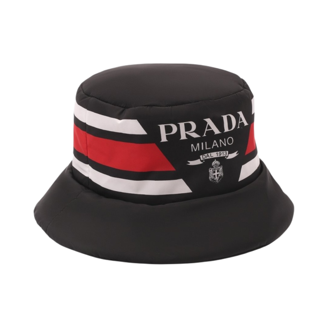 프라다 프린디드 리나일론 버킷햇 블랙 레드 화이트(Prada Printed Re-Nylon Bucket Hat Black Red White) - 1