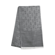 (W) Gucci GG Wool Silk Jacquard Scarf Grey