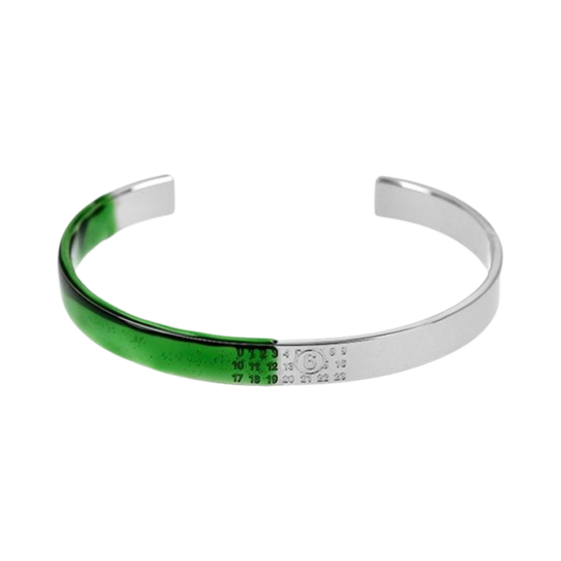 (W) MM6 메종 마르지엘라 인그레이빙 로고 브레이슬릿 실버 그린((W) MM6 Maison Margiela Engraved Logo Bracelet Silver Green)