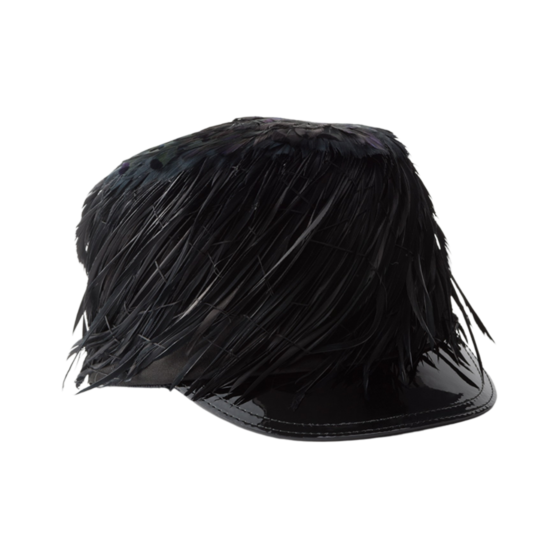 프라다 페이턴트 레더 앤 페더 햇 블랙(Prada Patent Leather and Feather Hat Black) - 1