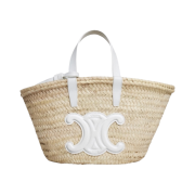 Celine Teen Triomphe Celine Classic Panier in Palm Leaves and Calfskin White