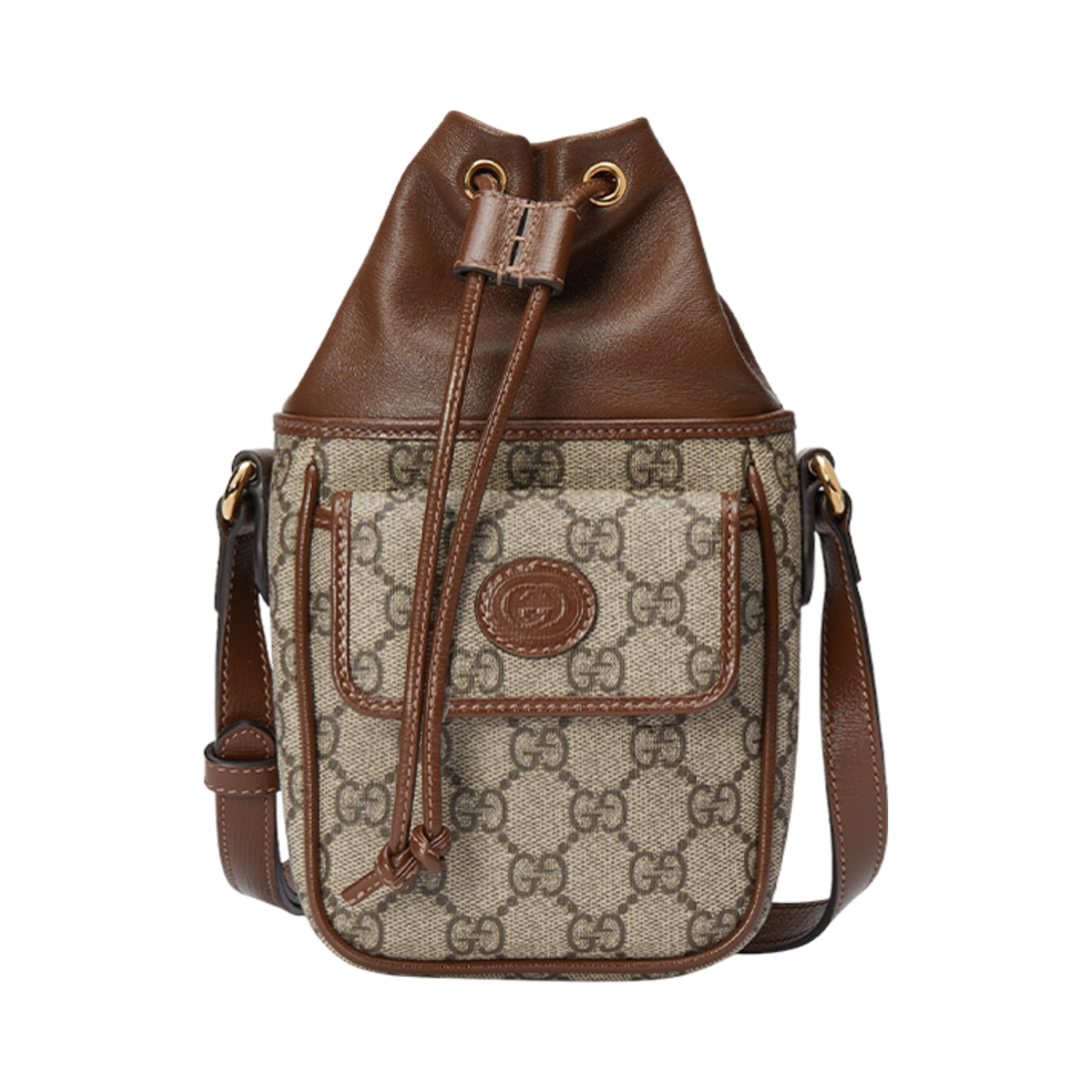 구찌 GG 미니 미니백 스퀘어 인터로킹 G 베이지 에보니 슈프림(Gucci GG Mini Bucket Bag with Interlocking G Beige Ebony Supreme) - 1