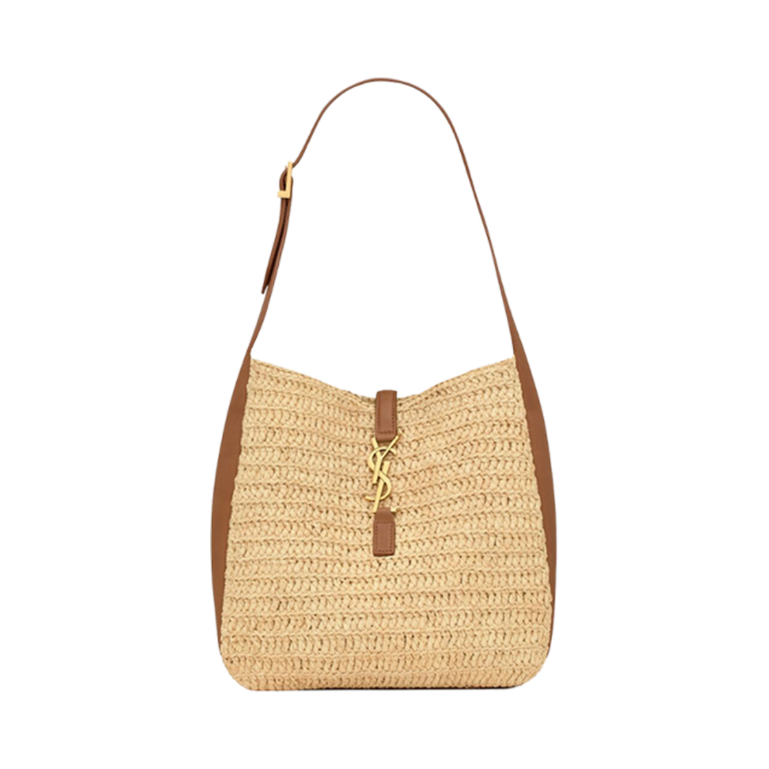 823812-GAAEZ-2791 Saint Laurent Le 5 A 7 Supple Small in Raffia and Leather Pale Brown Brick