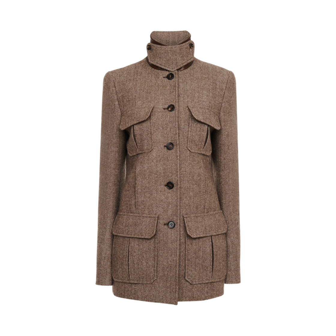 (W) 끌로에 헤링본 울 롱 오피서 자켓 솜브레 브라운((W) Chloe Herringbone Wool Long Officer Jacket Sombre Brown)