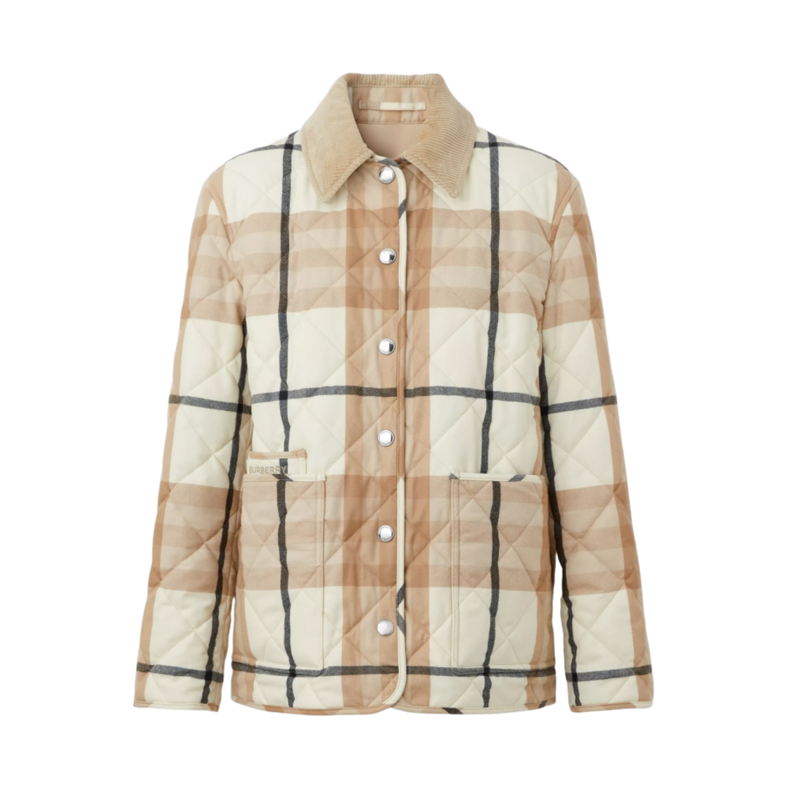(W) 버버리 코듀로이 칼라 다이아몬드 퀼티드 울 반 자켓 프로스티드 화이트((W) Burberry Corduroy Collar Diamond Quilted Wool Barn Jacket Frosted White) - 1