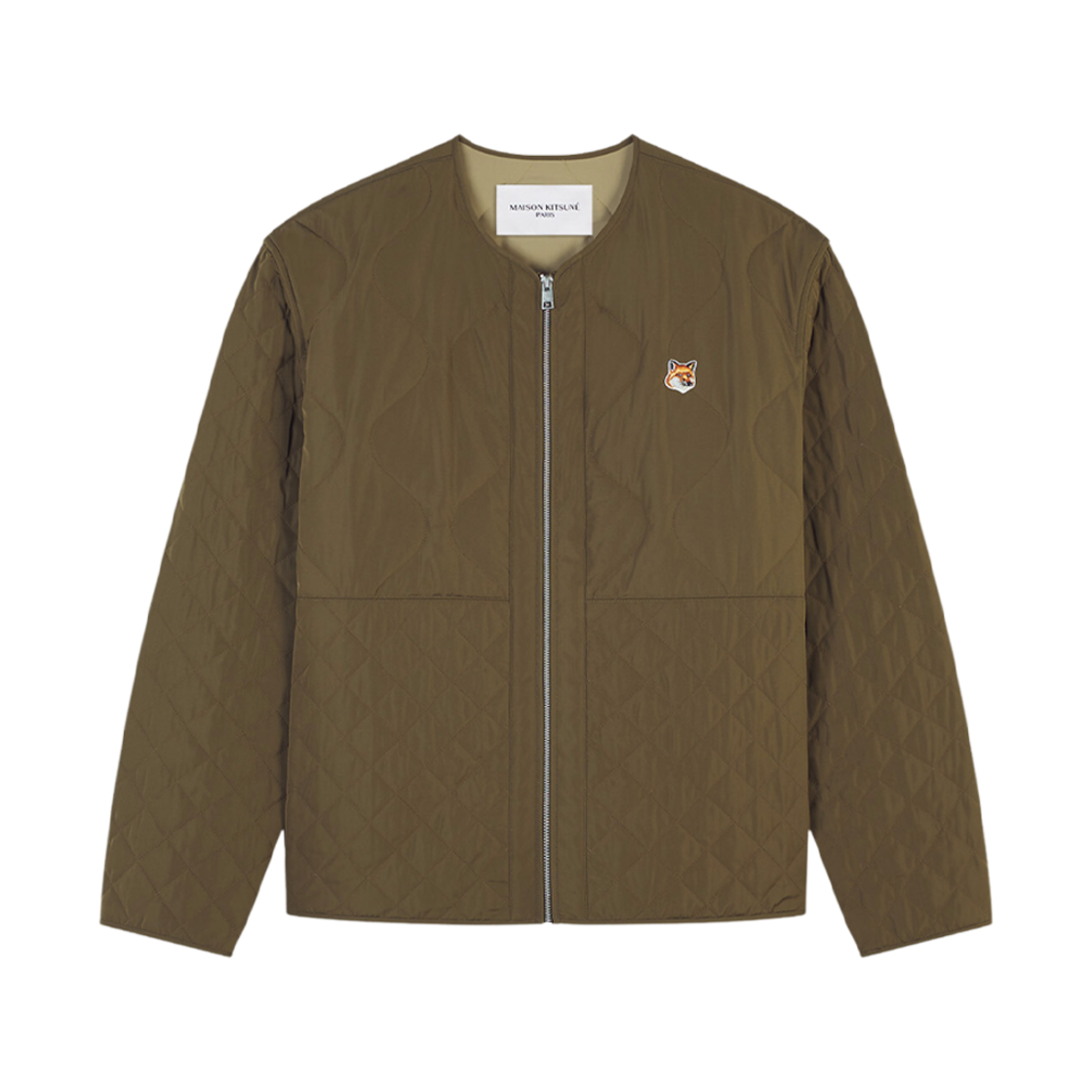 LM02106WQ4016-P360 Maison Kitsune Quilted Blouson In Nylon With Institutional Fox Head Khaki
