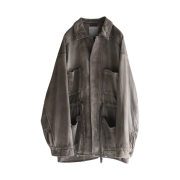 Ancellm Aging Denim Shirt Jacket Brown