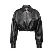 (W) Prada Leather Jacket Black