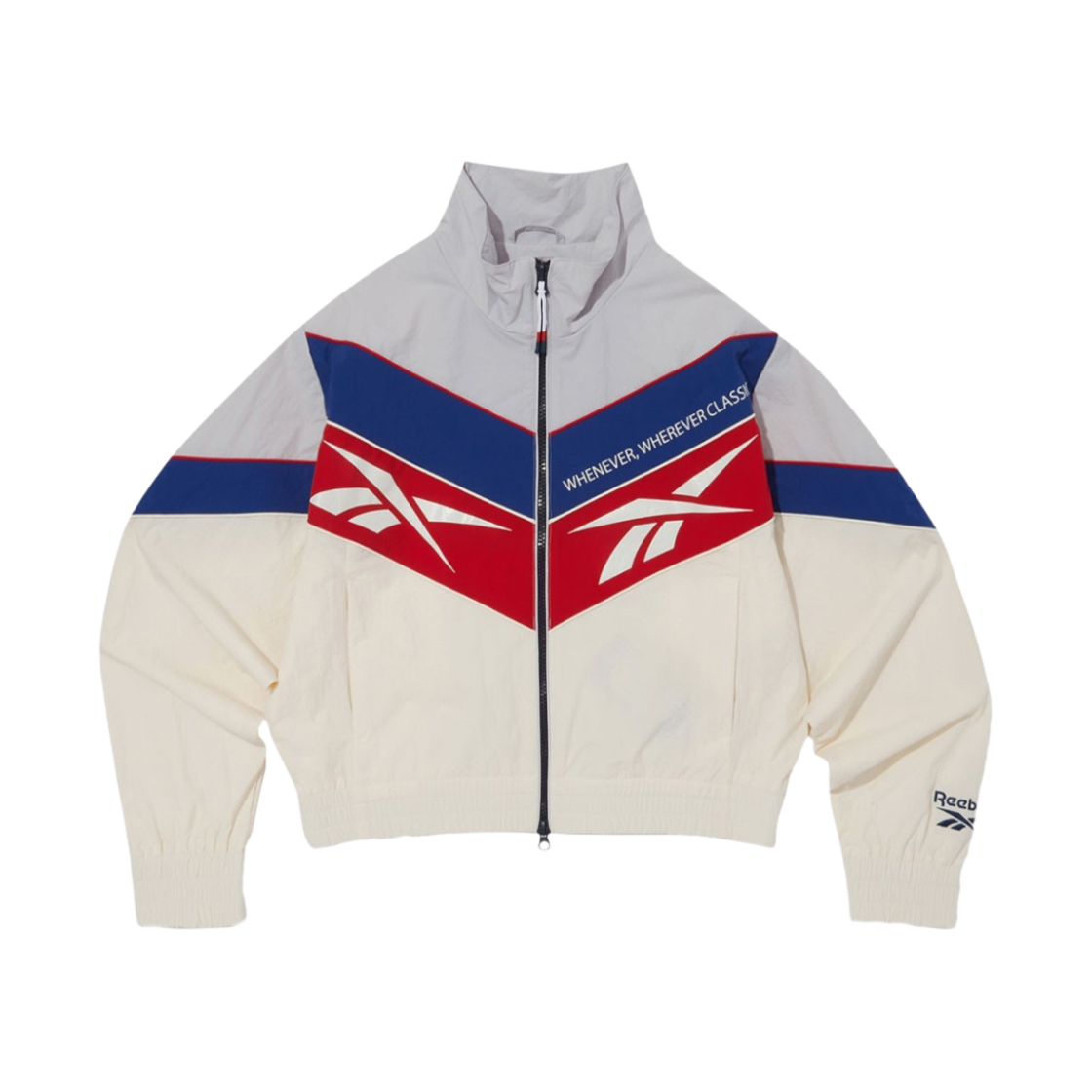 (W) 리복 트윈 벡터 크롭 윈드브레이커 오프 화이트((W) Reebok Twin Vector Crop Windbreaker Off White)