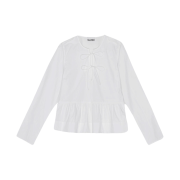 (W) Ganni Cotton Poplin Tie String Peplum Blouse Bright White