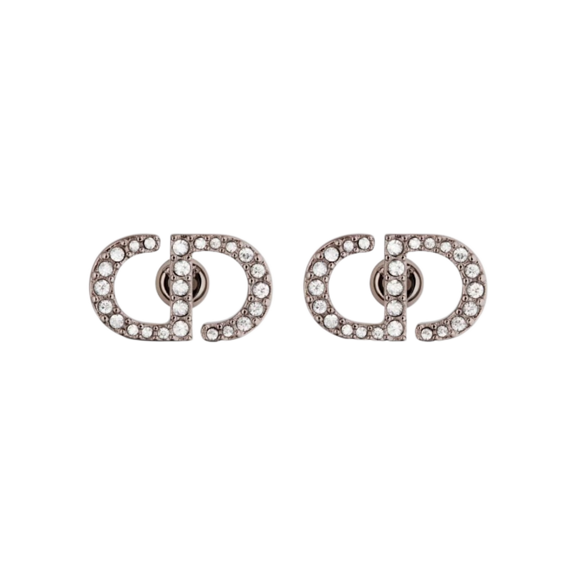 (W) 디올 쁘띠 CD 스터드 이어링 루테늄 피니쉬 메탈 화이트 크리스탈((W) Dior Petit CD Stud Earrings Ruthenium Finish Metal White Crystals) - 1