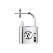 (W) Louis Vuitton Silver Lockit Earring Sterling Silver Black Laquered Silver