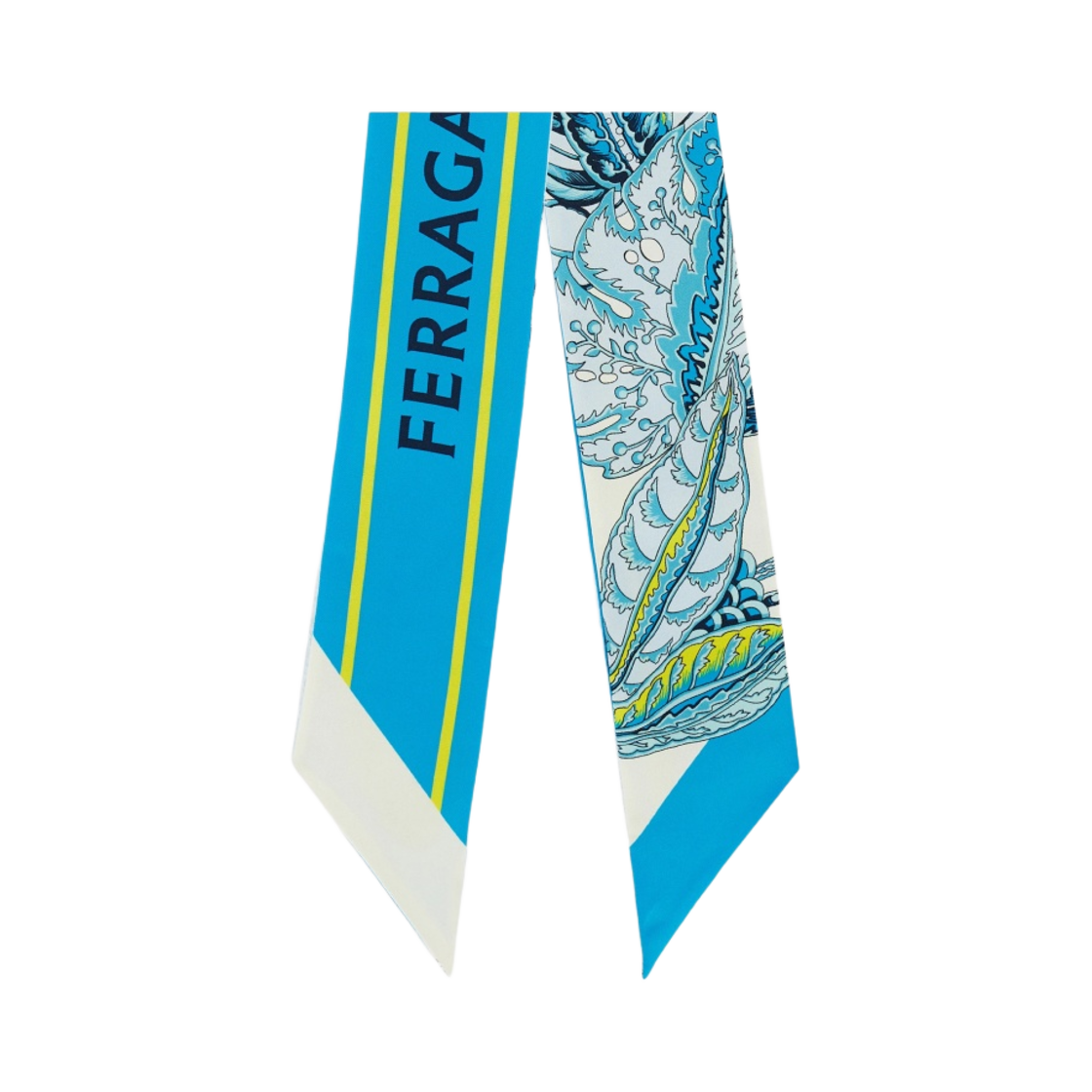 320803-771212 (W) Ferragamo Togo Print Silk Bandeau Ivory Turquoise