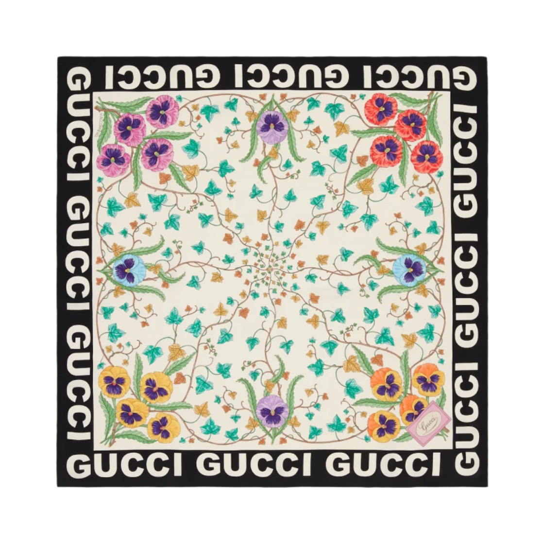 (W) 구찌 플로럴 프린트 실크 스카프 아이보리((W) Gucci Floral Print Silk Scarf Ivory) - 1
