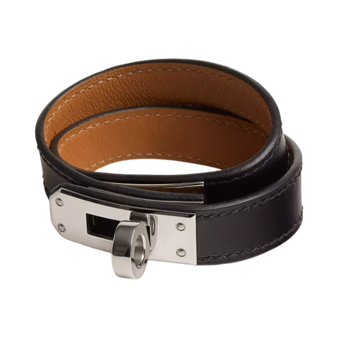 (W) 에르메스 켈리 더블 투어 브레이슬릿 박스 카프스킨 팔라듐 하드웨어 & 누아((W) Hermes Kelly Double Tour Bracelet Box Calfskin Palladium & Noir) - 1