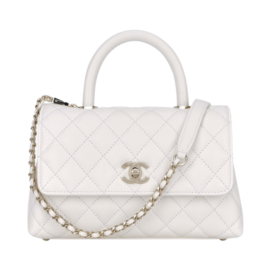 A92990-B05061-10601 Chanel Small Flap Bag with Top Handle Grained Calfskin & Gold White