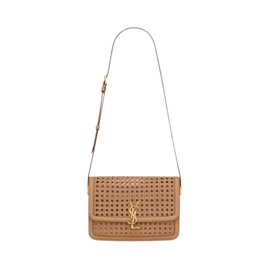 Saint Laurent Solferino Medium In Canework Vegetable-Tanned Leather Brown Gold
