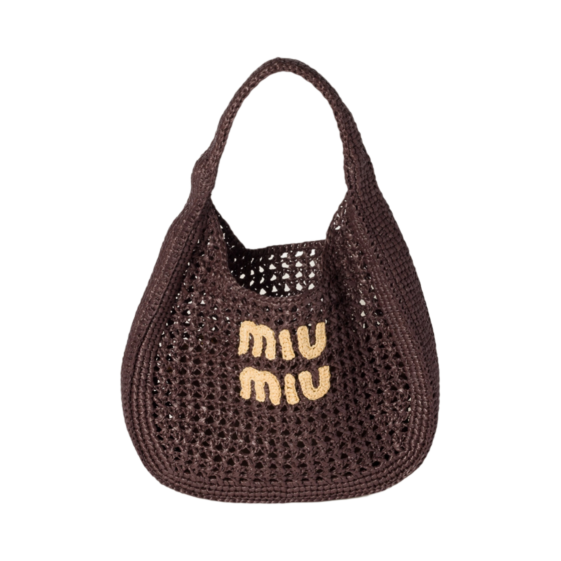 미우 미우 라피아 이펙트 우븐 호보백 코코아 브라운 내츄럴(Miu Miu Raffia Effect Woven Hobo Bag Cocoa Brown Natural) - 1
