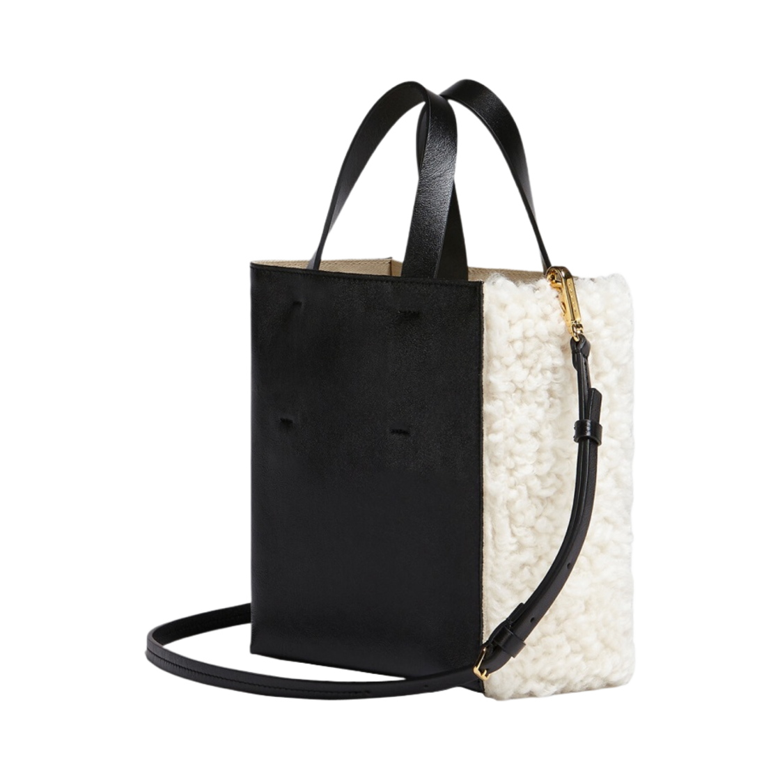 마르니 뮤제오 소프트 미니백 화이트 셔링 내츄럴 화이트 블랙(Marni Museo Soft Mini Bag in White Shearling Natural White Black) - 2